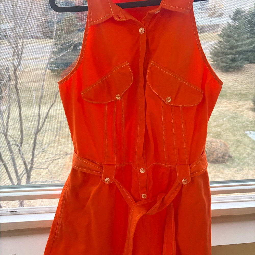 Free People Orange Sleeveless Utility Jumpsuit